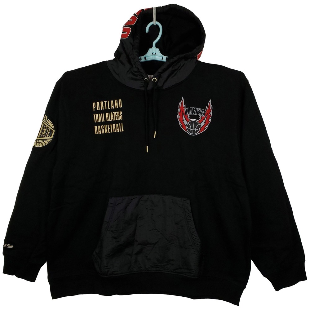 Portland Blazers Mitchell & Ness NBA 3XL XXXL Hoodie Team Logo on Hood Black NWT